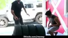 Play Fast adolescent fucks a man before of the television camera for cash in 18